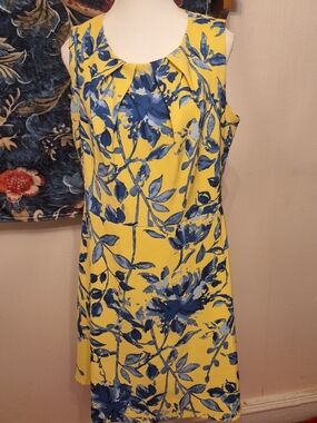 Signature Yellow Midi Dress with Blue Floral Motif